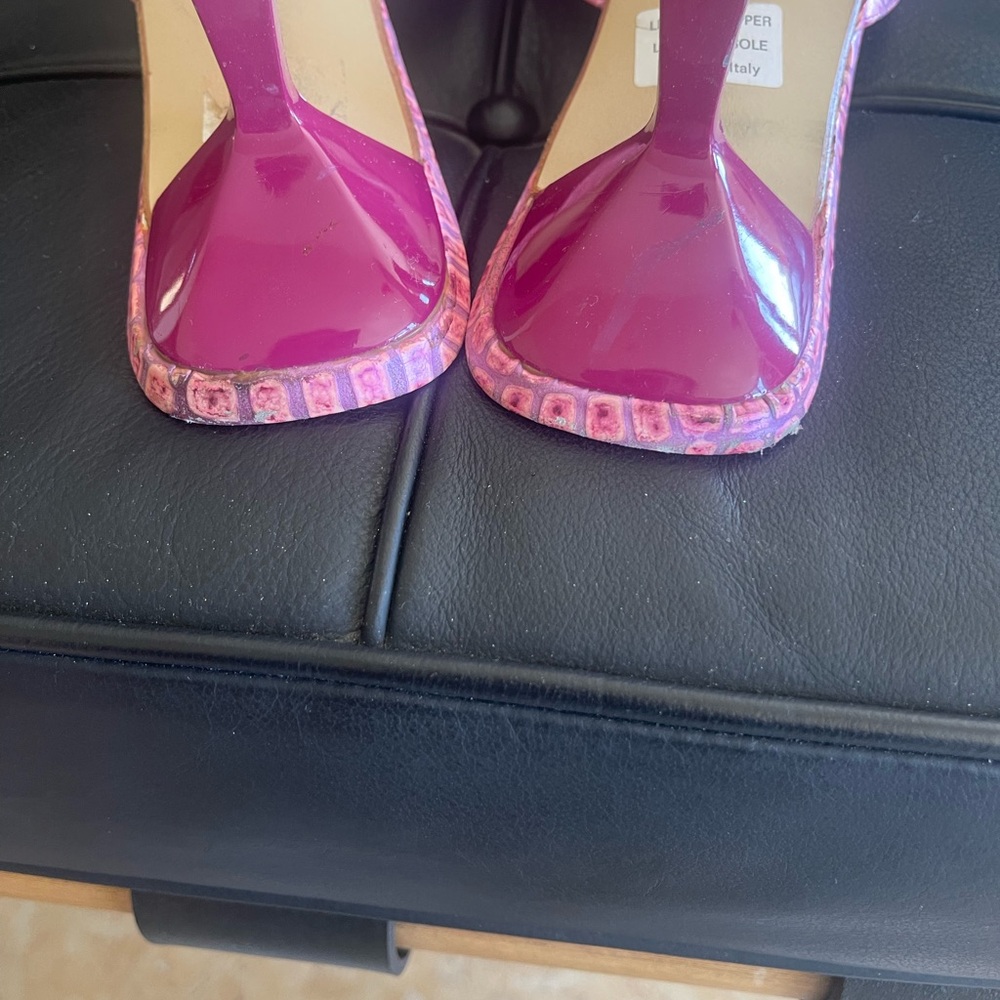 Pink Croc-Embossed Mule Heels - Picture 6 of 8